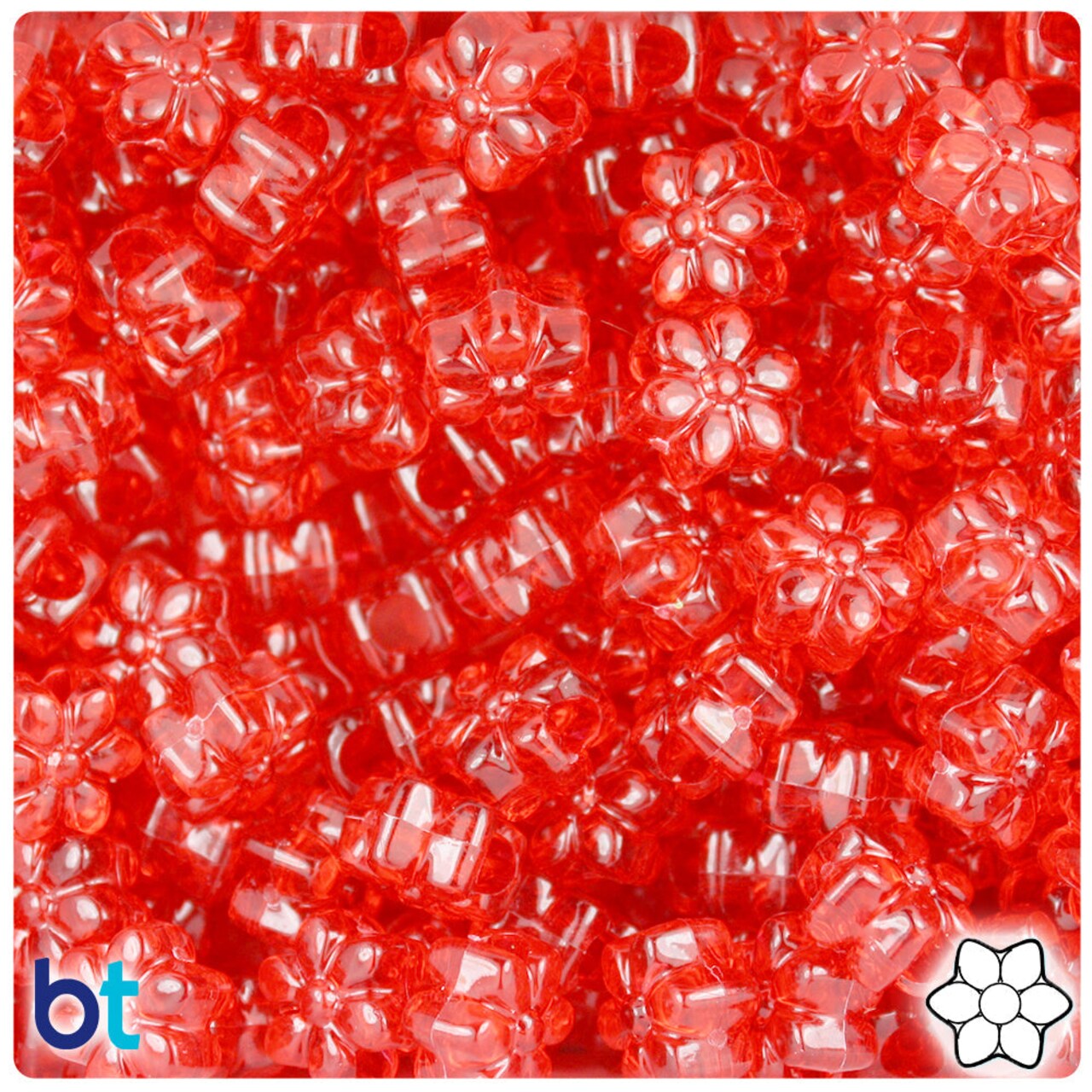 BeadTin Ruby Transparent 13mm Flower Plastic Pony Beads (250pcs)